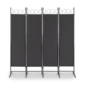 6FT 4-Fold Top With Shape 160g Polyester Cloth Plastic Feet Carbon Steel Frame Foldable Screen Black