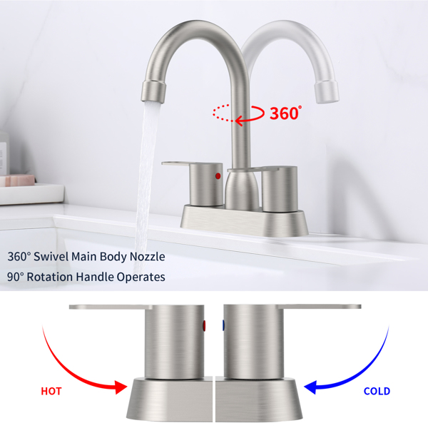 2 Handles Bathroom Sink Faucet, Brushed Nickel Centerset RV Bathroom Faucets for 3 Hole