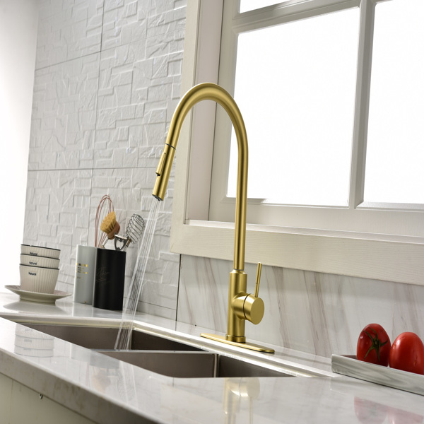 Touch Kitchen Faucet with Pull Down Sprayer-Brushed Gold