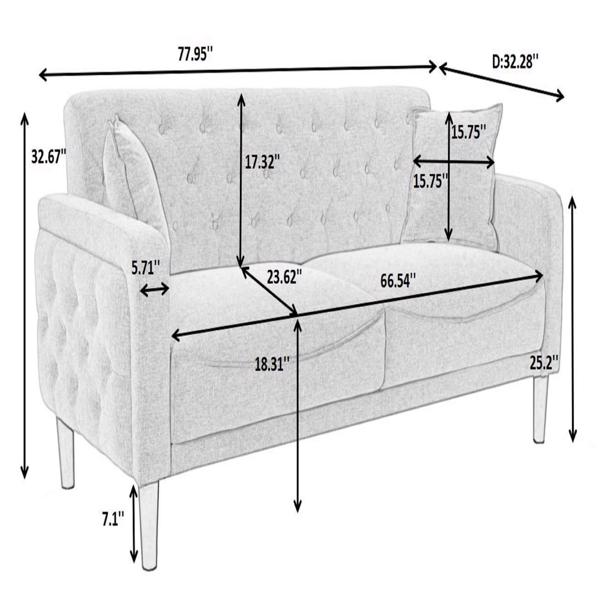 77.95 "Sponge Cushioned Sofa - Beige(Solid wood legs are detachable)