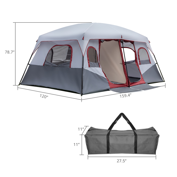 10 Person Family Cabin Tent, 2 Room Huge Tent with Storage Pockets for Camping Accessories