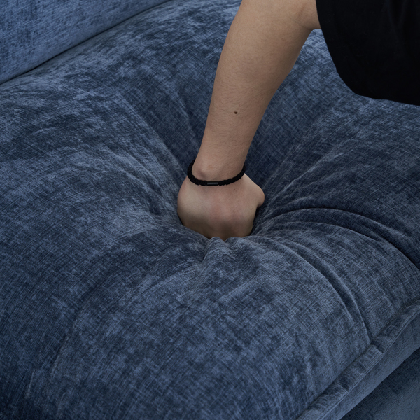 217*141*85 Chenille Two-Seater With Footstool Double Bag Indoor Double Sofa Gray Blue