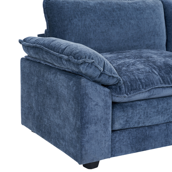 217*141*85 Chenille Two-Seater With Footstool Double Bag Indoor Double Sofa Gray Blue