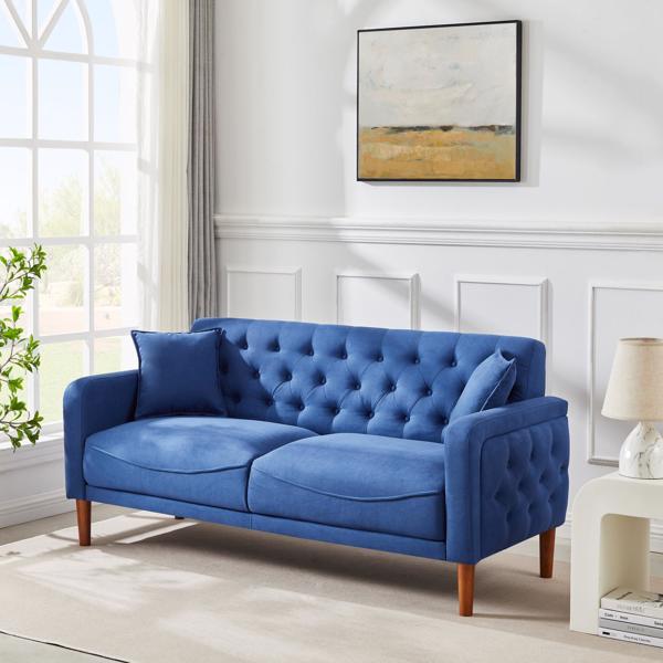 77.95 "Sponge Cushioned Sofa - Blue(Solid wood legs are detachable)