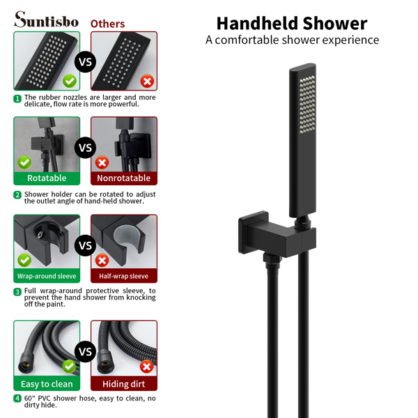 Male NPT Bathtub Shower Faucet Set, Waterfall Tub Faucet with 12-Inch Matte Black Rain Shower Head System