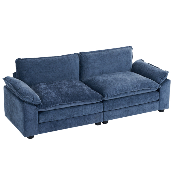 217*141*85 Chenille Two-Seater With Footstool Double Bag Indoor Double Sofa Gray Blue