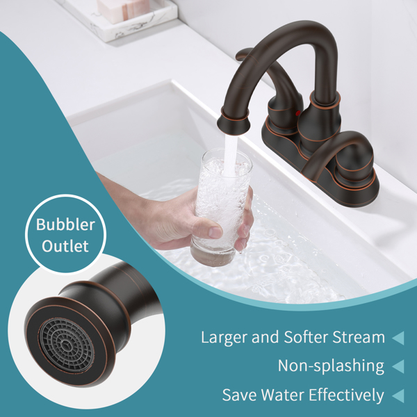 Oil Rubbed Bronze Bathroom Faucet with 2-Handle and 360 Degree Rotating Spout, Crescent Moon Style 4-inch Centerset Vanity Sink with Pop-Up Drain and Supply Hoses, FR4090-ORB