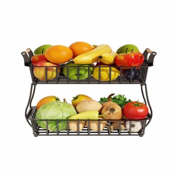 2 Tier Fruit Basket Bowl Farmhouse for Kitchen Countertop, Detachable Metal Bread Fruit Vegetable Storage Basket  （it isn\\'t able to ship on weekend）