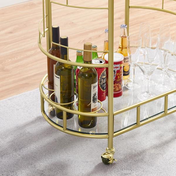 Gold, Iron Frame(Electroplating), Mobile glass dining cart easy to clean