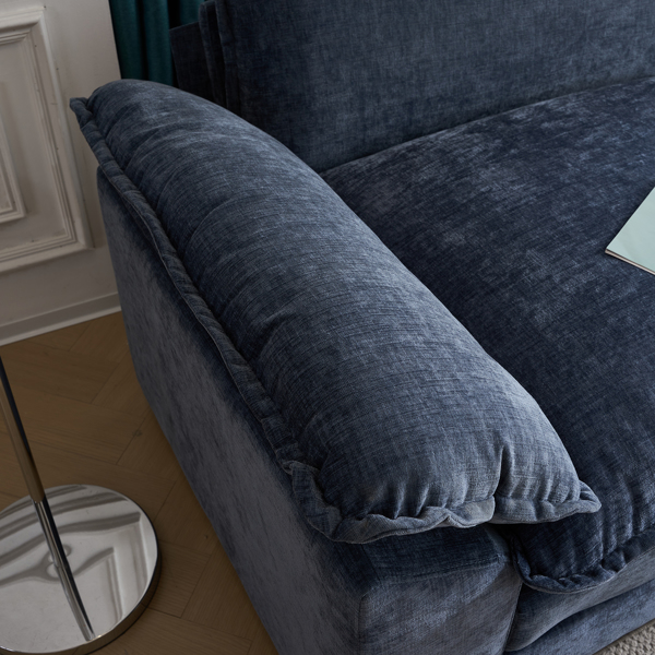 217*141*85 Chenille Two-Seater With Footstool Double Bag Indoor Double Sofa Gray Blue