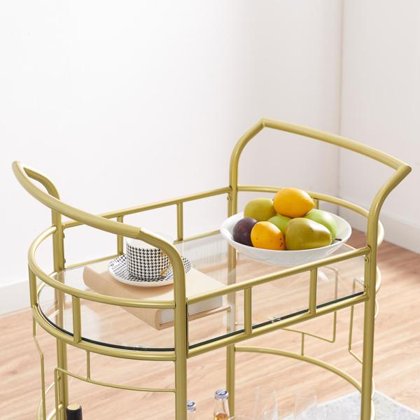Gold, Iron Frame(Electroplating), Mobile glass dining cart easy to clean