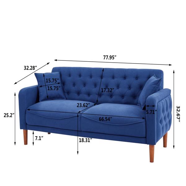 77.95 "Sponge Cushioned Sofa - Blue(Solid wood legs are detachable)