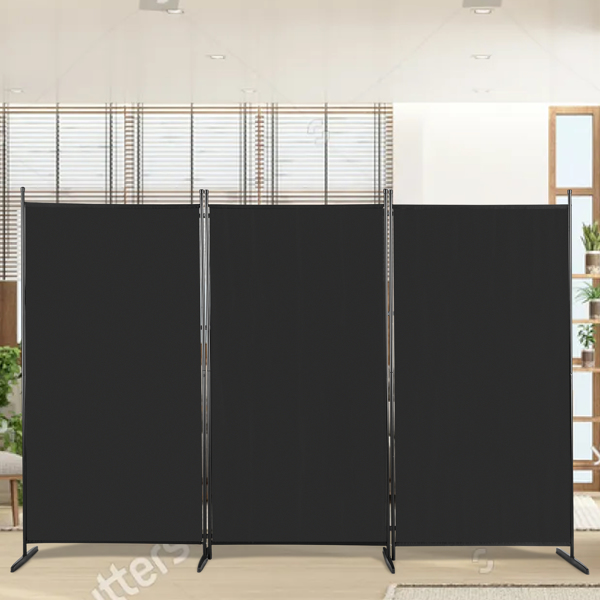 6FT Trifold 130g Polyester Fabric Plastic Foot Carbon Steel Frame Foldable Screen Black