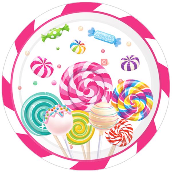 Lollipop Sweet Paper Plates Disposable Colorful Candy Party Supplies Happy Birthday Parties Festival Tableware Kit Serves 8 Guests for Kid Dinner Plates, Napkins, Cups, Knifes, Fork, Spoon 68PCS