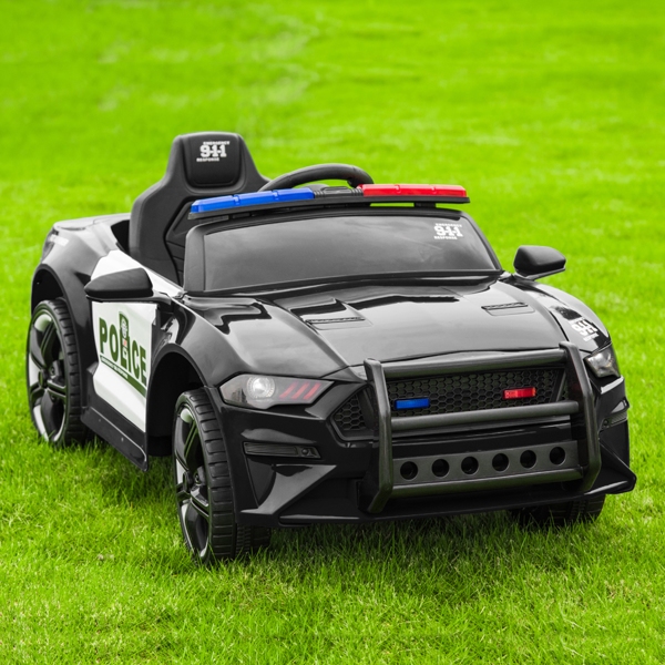 12V Kids Ride On Car ,Police sports car,2.4GHZ Remote Control,LED Lights,Siren,Microphone,Black