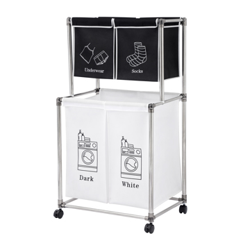 Laundry Hamper 2 Tier Laundry Sorter with 4 Removable Bags for Organizing Clothes,With four wheels for easy movement， Laundry, Lights, Darks (it isn\\'t able to ship on weekend)