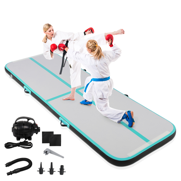 3m x 1m Aufblasbare Tumbling Matte Turnmatte, Gymnastikmatte Trainingsmatte mit Luftpumpe Tragetasche, für Zuhause, Outdoor, Yoga, Übungsgymnastik, Grün und Schwarz