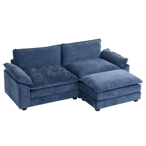 217*141*85 Chenille Two-Seater With Footstool Double Bag Indoor Double Sofa Gray Blue
