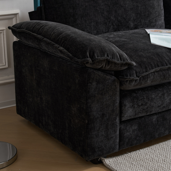 217*141*85 Chenille Two-Seater With Footstool Double Bag Indoor Double Sofa Black
