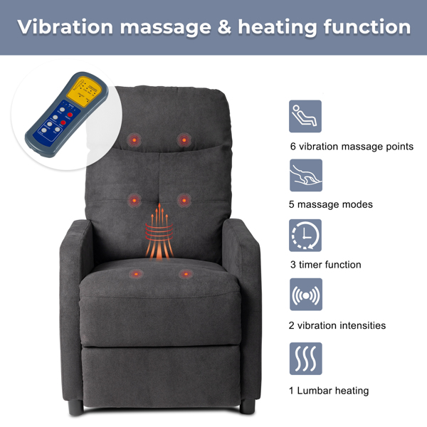 黑色 织物 带6点按摩加热功能 电动躺椅 英国-6