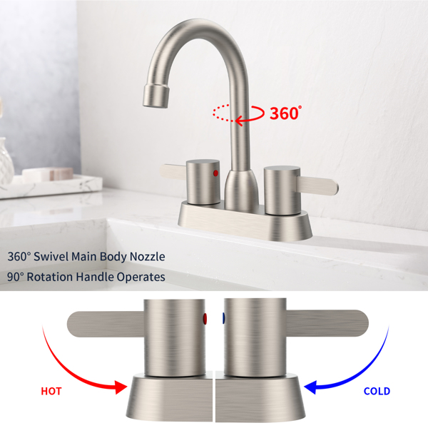 2 Handles Bathroom Sink Faucet, Brushed Nickel Centerset RV Bathroom Faucets for 3 Hole [pop-up drain and hose not included][Unable to ship on weekends, please place orders with caution]
