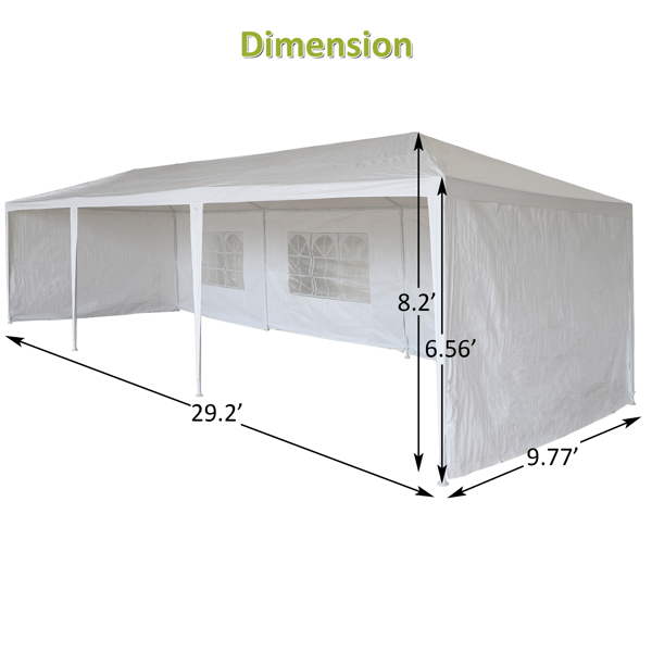 10 x 30 ft Garden Party Event Tent for Gatheration, Outdoor Gazebo Shaded Pergola with 5 Walls, White