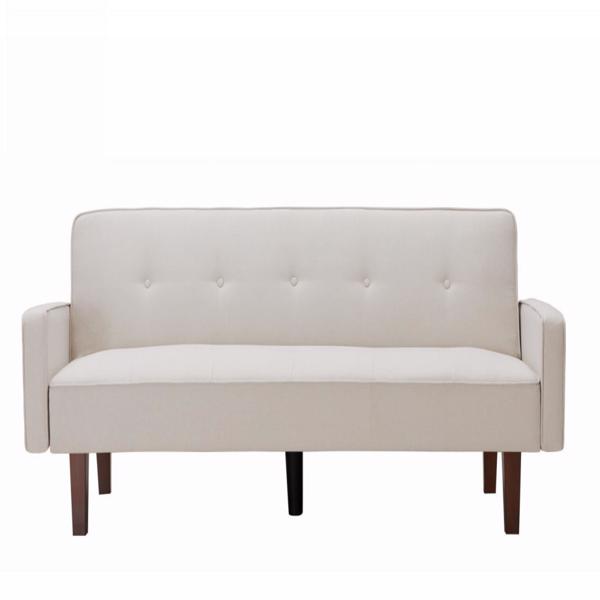 Beige Sofa Bed, Modern Linen Sofa, Convertible Sleeper Sofa with Arms, Solid Wood Feet and Plastic Centre Feet