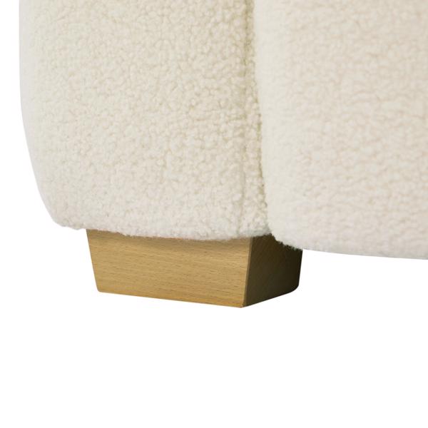 (Beige) Wide Square Arm Teddy Velvet Rectangular Sofa, 2 Pillows