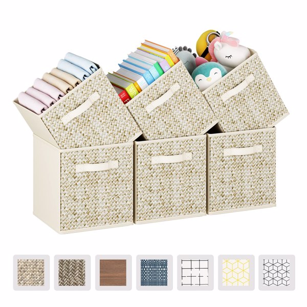  6 Pack Fabric Storage Cubes with Handle, Foldable 11 Inch Cube Storage Bins, Storage Baskets for Shelves, Storage Boxes for Organizing Closet Bins