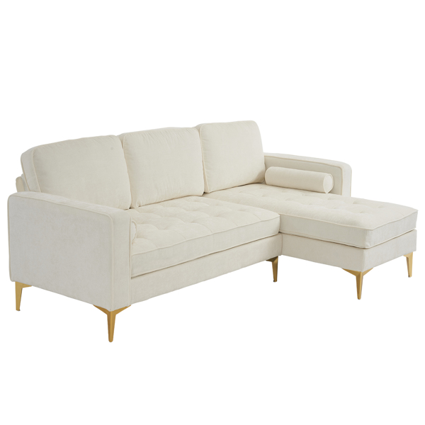 218*141*87cm 3-Seater With Footstool Chenille Rhombus Electroplated Golden Tripod Legs Indoor Modular Sofa Beige