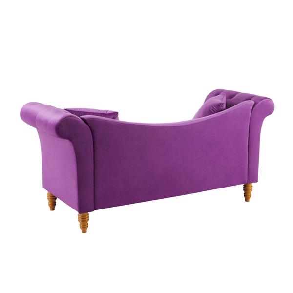 Velvet Sofa Stool with 2 Pillows in Purple