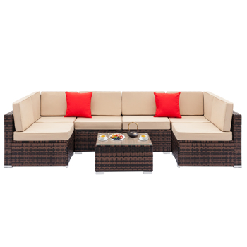 7pcs  Brown  <b style=\\'color:red\\'>Rattan</b> <b style=\\'color:red\\'>Sofa</b> Set