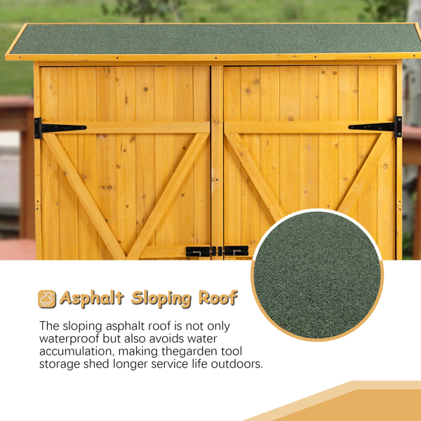 Outdoor Storage Shed with Lockable Door, Wooden Tool Storage Shed with Detachable Shelves and Pitch Roof, Natural