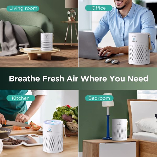 Air Purifiers for Bedroom Home, KOIOS H13 True HEPA Filter Air Purifiers for Desktop Office Car Pets with USB Cable, Small Air Cleaner, Night Light, Timer, Remove Smoke, P40 White, 周末不处理订单