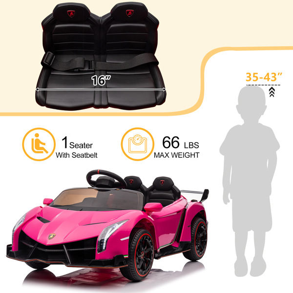 LEADZM Lamborghini Poison Small Dual Drive 12V 4.5AH with 2.4G Remote Control Sports Car Pink