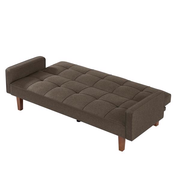 Brown Linen Sofa Bed, Convertible Sleeper Sofa with Arms, Solid Wood Feet and Plastic Centre Legs