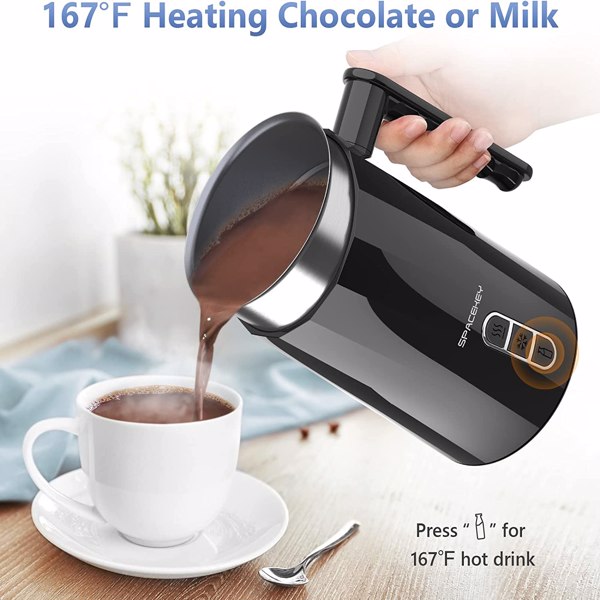 Milk Frother and steamer for Coffee Latte Cappuccino Chocolate Milk by Spacekey 10.1oz Milk Warmer Heats up to 167℉ Automatic Hot & Cold milk foam maker with Buzzer, Black