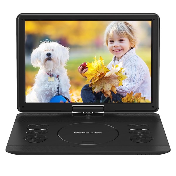 DBPOWER 16.9" Portable DVD Player with 14.1" HD Swivel Large Screen, Support DVD/USB/SD Card and Multiple Disc Formats, 6 Hrs 5000mAH Rechargeable Battery, Sync TV/Projector, (FBA 发货，周末不发货)