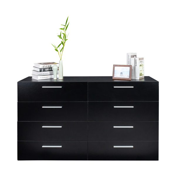 FCH 8 Drawer Double Dresser for Bedroom, Wide Storage Cabinet for Living Room Home Entryway, Black