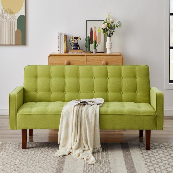 Green, Linen Futon Sofa Bed 73.62 Inch Fabric Upholstered Convertible Sofa Bed, Minimalist Style for Living Room, Bedroom.