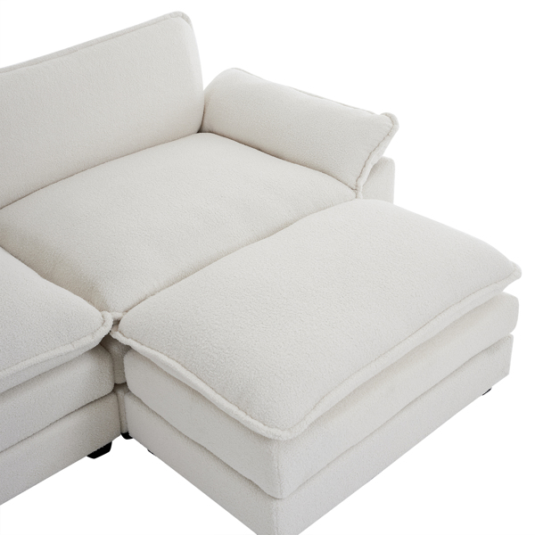 305*141*85 Teddy Velvet 3-Seater With Footstool Double Bag Indoor Modular Sofa Off White