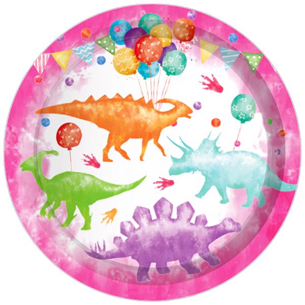 Pink Dinosaur Girl Paper Plates Party Supplie Plates and Napkins Birthday Disposable Tableware Set Party Dinnerware Serves 8 Guests for Plates, Napkins, Cups 68PCS