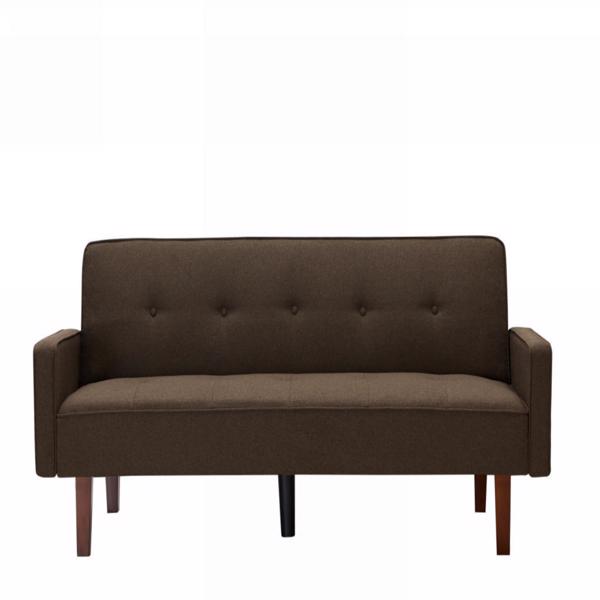 Brown Sofa Bed, Modern Linen Sofa, Convertible Sleeper Sofa with Arms, Solid Wood Feet and Plastic Centre Feet