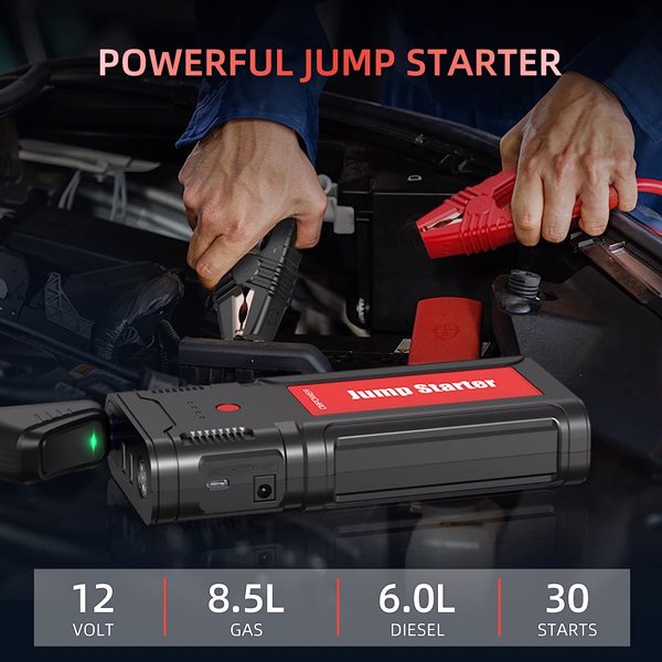 DBPOWER Jump Starter Battery Pack, 2750A Peak 76.96Wh, Portable Car Jump Starter (Up to 10L Gas/8L Diesel Engine) 12V Auto Battery Booster Pack with Smart Clamp Cables, Quick Charger 