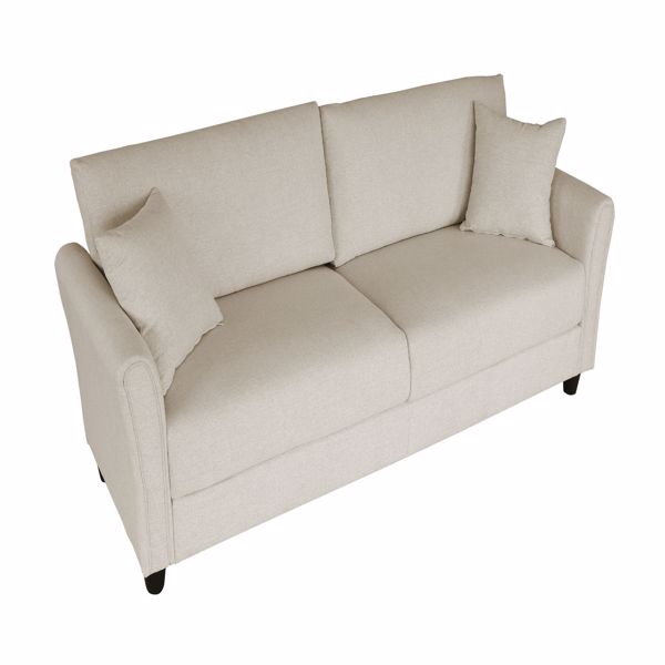 Off White Linen, Three-person Indoor Sofa, Two Throw Pillows, Solid Wood Frame, Plastic Feet