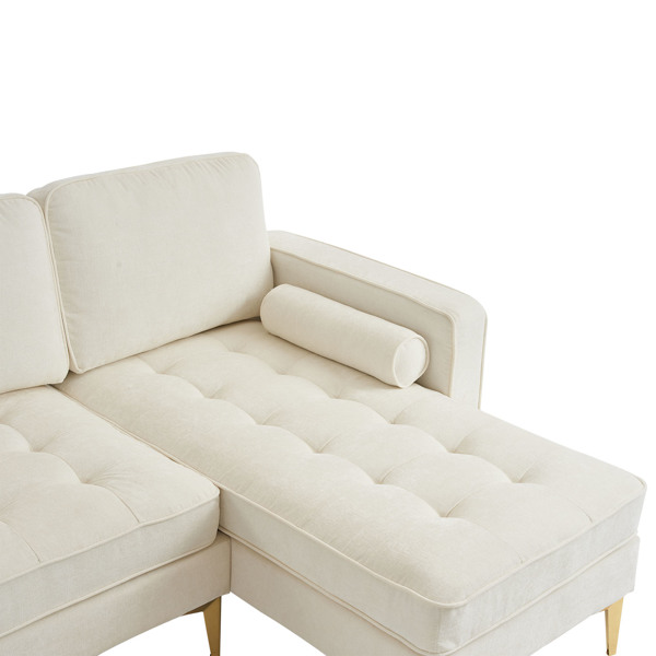 218*141*87cm 3-Seater With Footstool Chenille Rhombus Electroplated Golden Tripod Legs Indoor Modular Sofa Beige