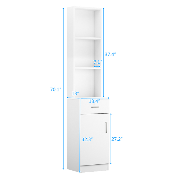 FCH Standing 5 Compartments 1 Drawer 1 Door MDF Barber Cabinet White