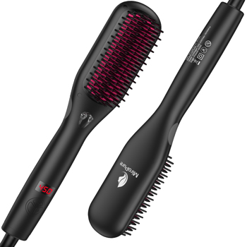 Hair Straightener Brush with Ionic Generator by MiroPure, 30 Seconds Fast MCH Ceramic Even Heating, 11 Temperature Settings, 60 Minutes Auto-off Function, Professional Straightening Comb, WF049 Black,