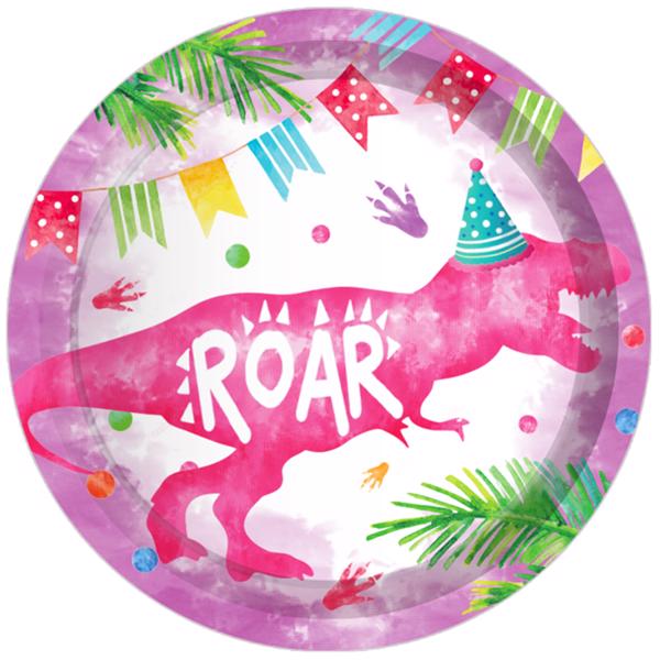 Pink Dinosaur Girl Paper Plates Party Supplie Plates and Napkins Birthday Disposable Tableware Set Party Dinnerware Serves 8 Guests for Plates, Napkins, Cups 68PCS