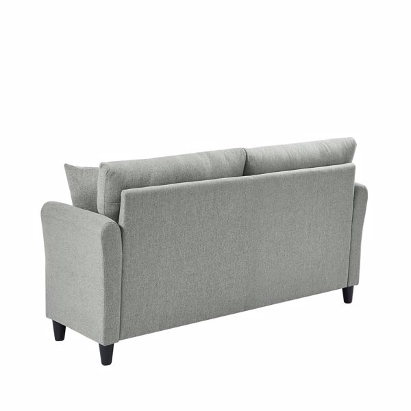 Grey Linen, Three-person Indoor Sofa, Two Throw Pillows, Solid Wood Frame, Plastic Feet